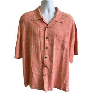 🌴 Bermuda Bay XL Salmon Camp Shirt Hawaiian Print Silk Blend Resort Dadcore Y2K
